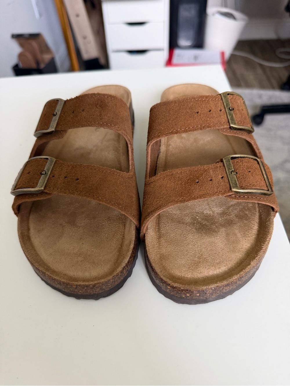 Khombu Brown Suede Double-Buckle Sandals